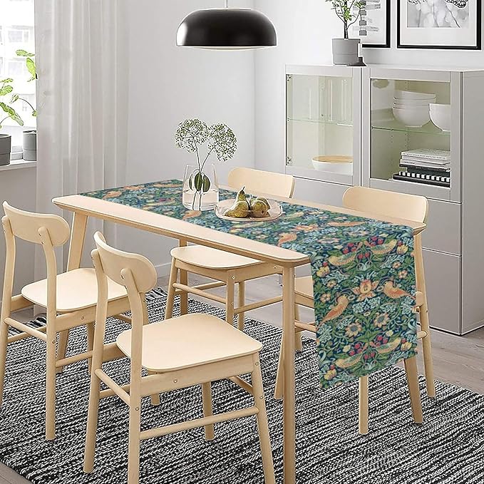 William Morris Floral Table Runner, Vintage Green Flowers Botanical Printed Table Runner for Home Kitchen Dining Table Decoration,13x108 Inch