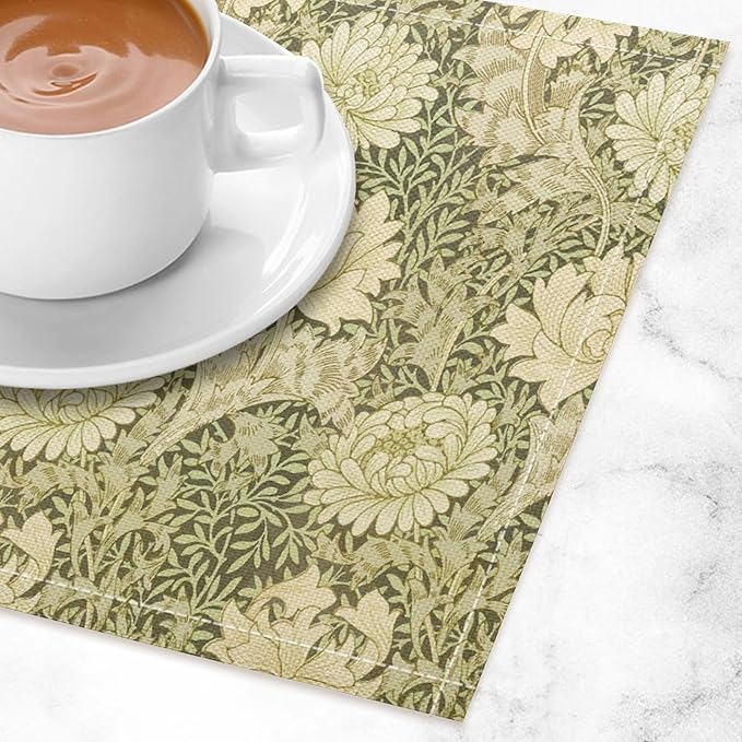 Retro Flower Placemats William Morris Country Farmhouse Flowers Art Printed Dining Table Mats Set of 4 for Home Kitchen Holiday Picnic Party Decoration 12x18in