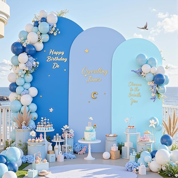 Gradient Blue Arch Backdrop Cover 7.2FT 6.6FT 6FT Arch Covers Stretchy Backdrop Set of 3, Party Arch Cover Spandex Fitted Under The Sea Fabric Arch Covers for Baby Shower Birthday Wedding Decoration