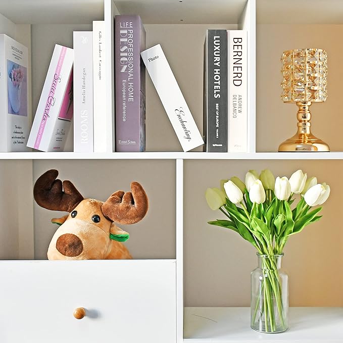 Mandy's Artificial Tulips 28 Stems Cream PU Faux Flowers for Thanksgiving and Christmas Decorations Wedding Home Decor 13.5 Inch