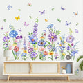 Tanlaby Wildflower Wall Decals Daisy Grass Butterflies Blue Flower Wall Stickers Floral Botanical Wall Art Decor for Baby Nursery Girl Bedroom Living Room Sofa