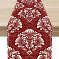 Vintage Damask Table Runner, Red Classical Luxury Old Fashioned Damask Royal Victorian Flora Print Table Center Decor for Family Kitchen Table Decorations Indoor Outdoor 13x108 inch