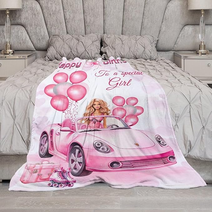 Birthday Blanket Birthday Gifts for Girls Women Pink Throw Blanket for Kids Adults Soft Warm Cozy Fleece Blanket for Couch Sofa Bed 40"x50"