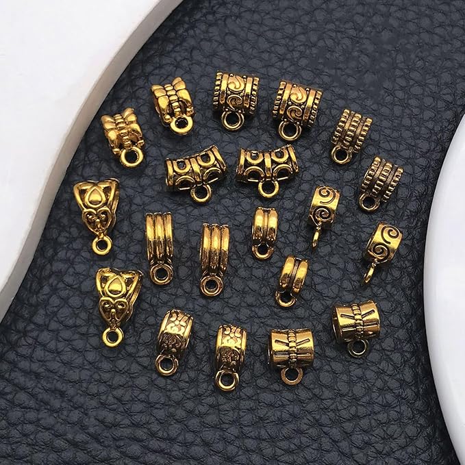 WOCRAFT 60pcs Antique Gold Bails Charms Bracelet Charms for Jewelry Making Sets DIY Necklace Bracelet Keychain Crafting Charms Kit Craft Supplies (SN852)