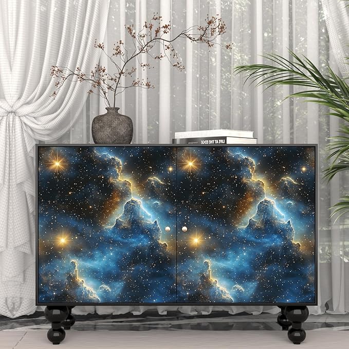Starry Night Sky Wallpaper Peel and Stick 17.4" x 118" Dark Blue Galaxy Contact Paper Modern Space Wallpaper for Bedroom Cabinet Bathroom Home Decor