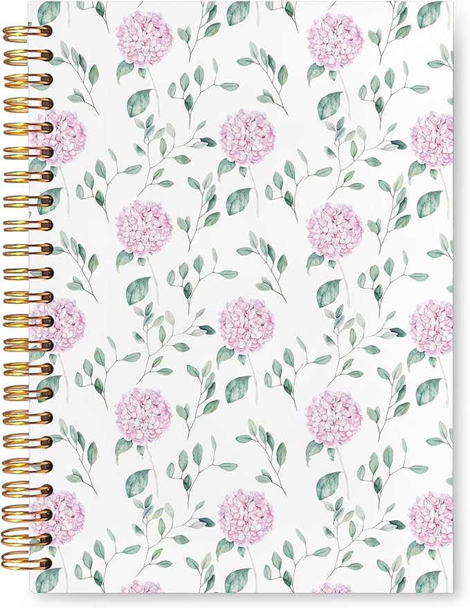 VIIJJUE Hydrangea Floral Notebook Journal, Pink Flowers Notebooks for Note Taking, Pink Office Supplies, Hardcover Spiral Journal 5.5x8.3 Inch