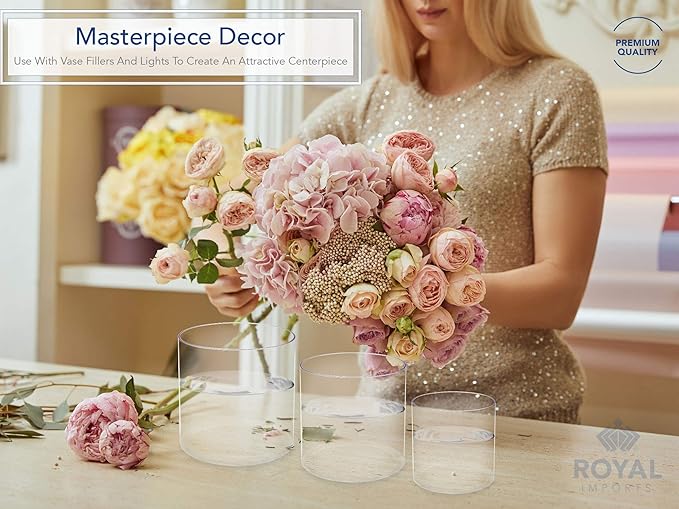 Royal Imports Flower Acrylic Vase Decorative Centerpiece for Home or Wedding by Royal Imports - Break Resistant - Cylinder Shape, 6" Tall, 6" Opening