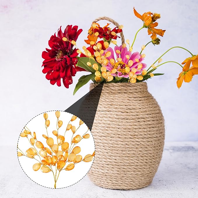 BEIQIYA 25pcs Acrylic Crystal Flower Branches, Artifial Bead Drop Bouquets, Orange Floral Picks Arrangement for Wedding Christmas Thanksgiving Day Home Office Table Top Decortaion