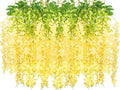 12 Pack Artificial Flowers Silk Wisteria Vine Ratta Hanging Flower (Champagne)