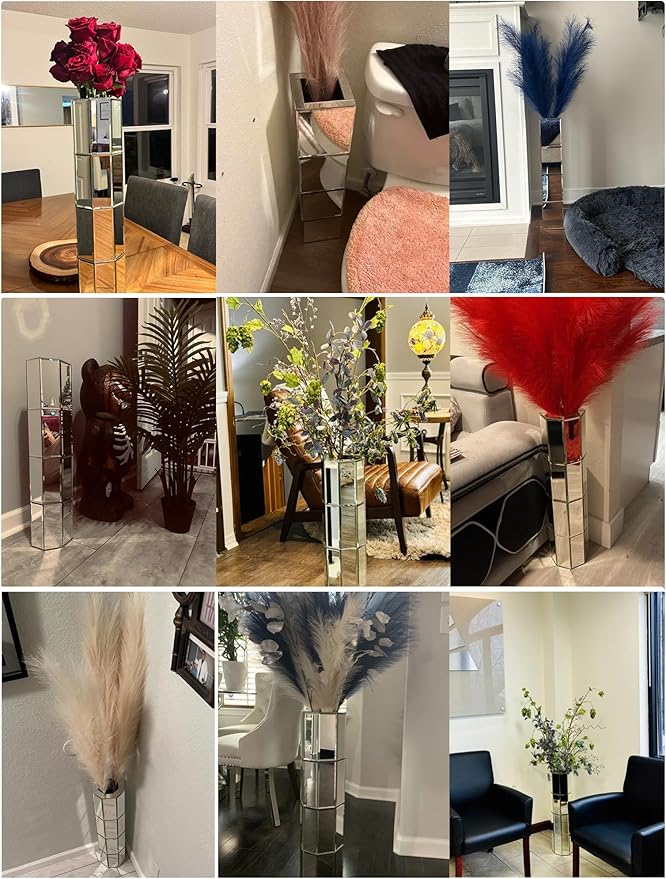 Mirror Floor Vase 28 inch High, Silver Decorative Glass Tall Vases for Decor Living Room Large Big Cylinder Standing Vase for Bedroom Home Corner Indoor Office