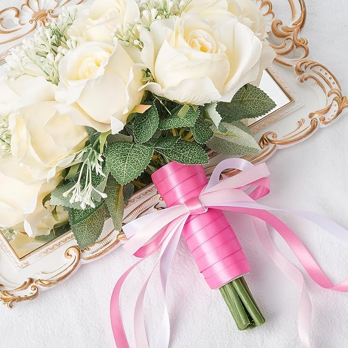 3/8 Inch Pink Satin Ribbon, 4 Rolls Total 40 Yards, Double Faced Mixed Pink Thin Ribbon for Gift Wrapping, Flower Bouquets, Crafts, Wedding Christmas Decorations