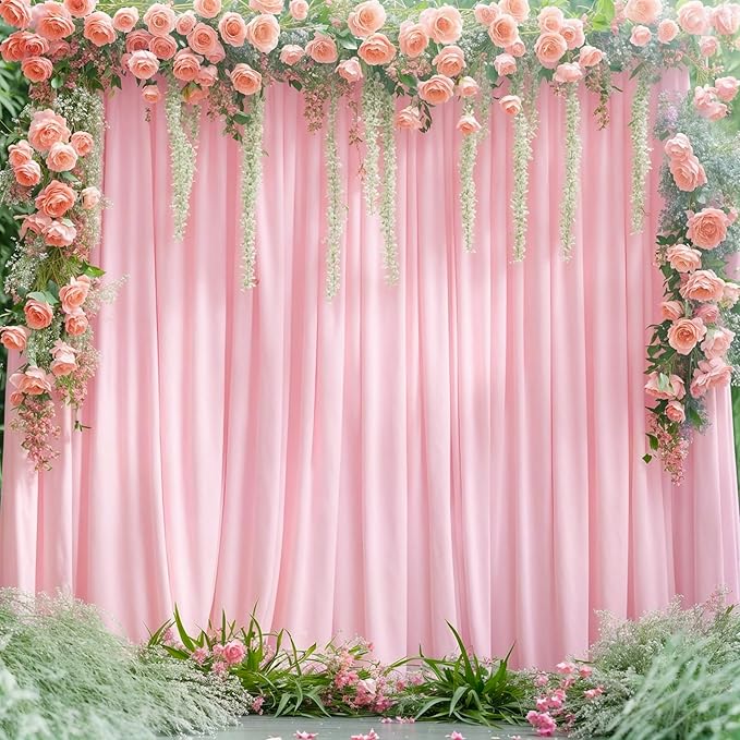 Pink Backdrop Curtains-Wrinkle-Free Polyester Photography Drapes Party Curtain Background for Baby Shower Wedding Decorations- 24 X10FT (Pink)