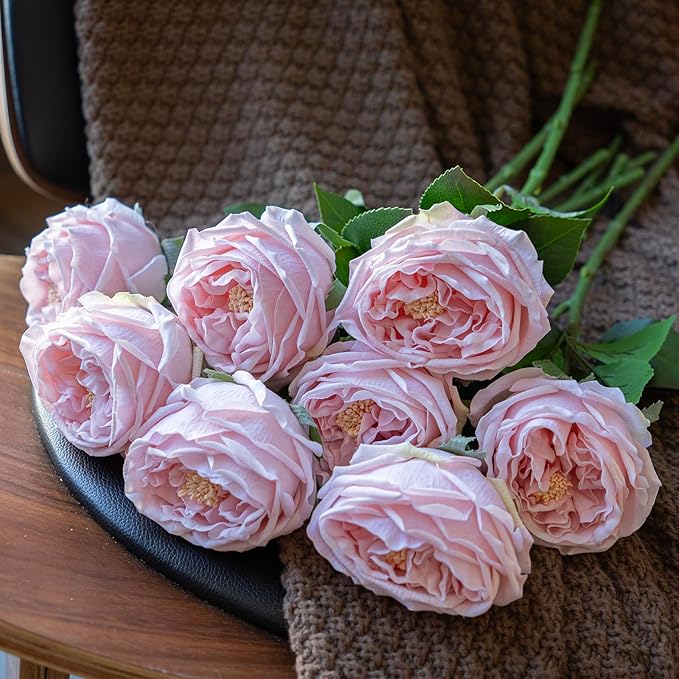 Fake Flowers for Decoration Home Decor Real Touch Artificial Flowers Austin Rose Peony Latex Fake Flower Living Room Decoration Vivid Pink Roses Peonies (Light Pink 4pcs)