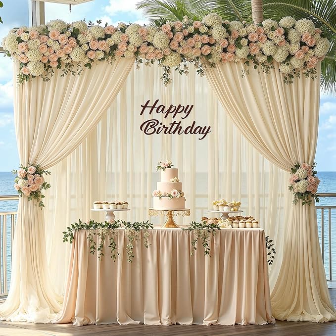 10ft x 10ft Champagne Backdrop Curtains, Wrinkle-Free Sheer Chiffon Fabric Photo Backdrop Drapes for Wedding Arch Party Ceremony Stage Photography Decorations