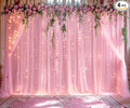 20ft x 10ft Pink Tulle Photo Backdrop Curtain with Lights String for Baby Shower Sheer Baby Pink Curtain Backdrop for Birthday Party Wedding Photo Booth Photography Background Decorations