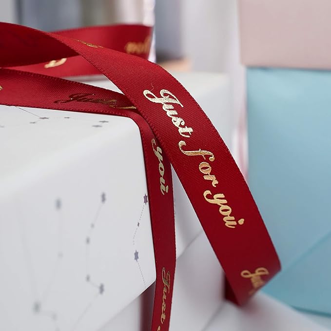 MEEDEE Pink Ribbon for Gift Wrapping Thank You Just for You Ribbon Mothers Day Gift Box Double Face Satin Assortment Thin Pink Satin Fabric, 5 Rolls 10 Yards Each Total 50 Yards