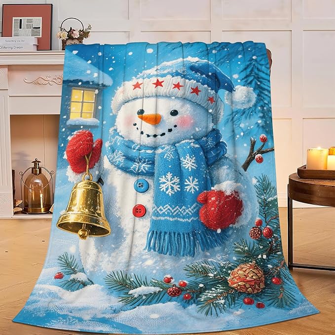 Snowman Blanket Christmas Throw Blanket Winter Snow Soft Cozy Fleece Fuzzy Stuffed Plush Flannel Gifts for Girls Women Boys Kids Adults 60"X80"