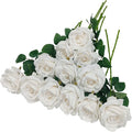 ATFL Fake White Roses Artificial Flowers Bulk,Floral Diameter 4'',20 Pcs Artificial Silk Roses Flowers with Stems for Wedding Arrangement Centerpieces Party Home Table Decorations (20, White)