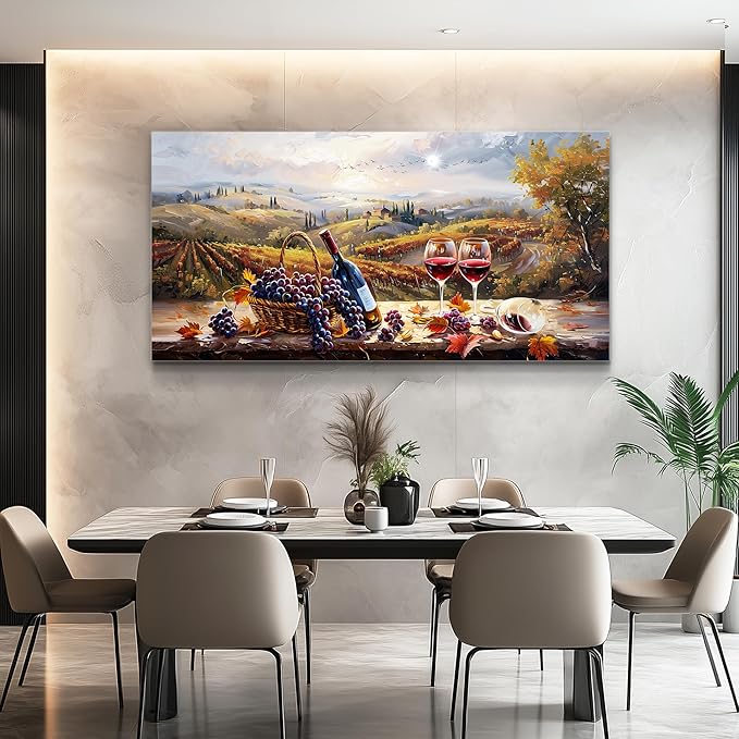 hyidecorart Farmhouse Rustic Wine Canvas Wall Art Dining Room Kitchen Still Life Painting, Vintage Restaurant Decoration, Colorful Artwork Prints for Bar Living Room Posters Wall Decor Hanging 20x40