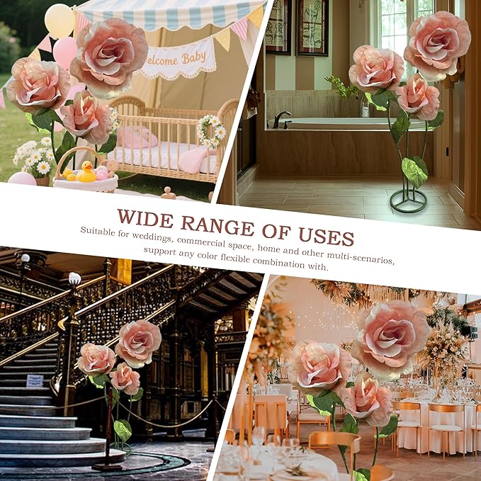 Giant Flowers for Decoration Big Flowers with Standing Base for Wedding Decorations, Handmade Artificial Rose Flower for Party & Banquet Decorations, Home Decorations, Baby Shower (Champagne)