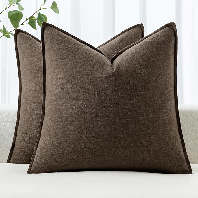 MIULEE Decorative Linen Pillow Covers 20x20 Inch Dark Coffee Boho Farmhouse Neutral Winter Couch Throw Pillows for Bed Pack of 2 Accent Modern Pillowcase Sofa Livingroom Home Decor