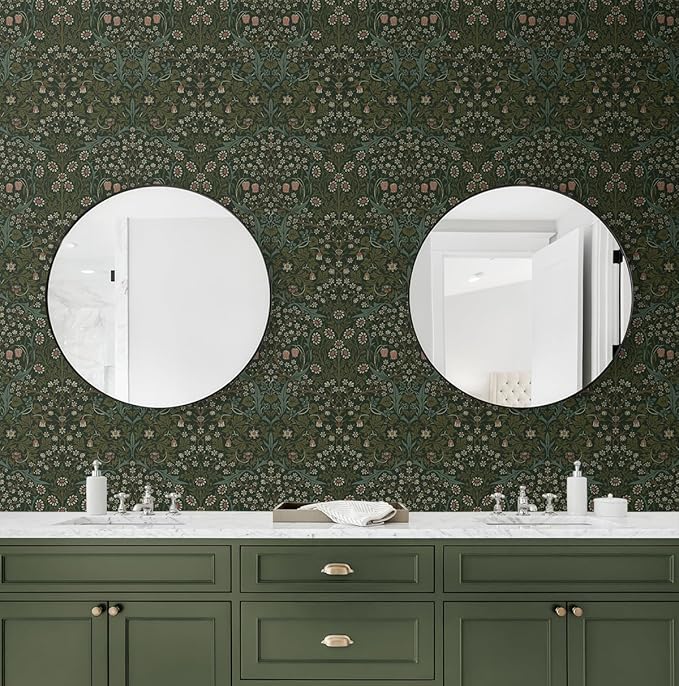 NextWall Seabrook Designs Victorian Garden Floral Vintage Prepasted Wallpaper (Greenery)