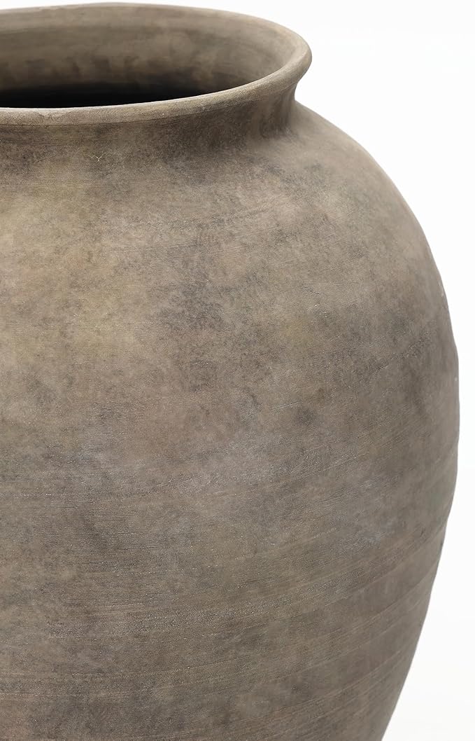 LuxenHome Rustic Ceramic Vase, 14.8" Tall Terracotta Pot with Earthy Gray-Brown Finish, Vintage Decorative Vase for Shelf Dining Table Decor, Farmhouse Pottery for Living Room Home Decor