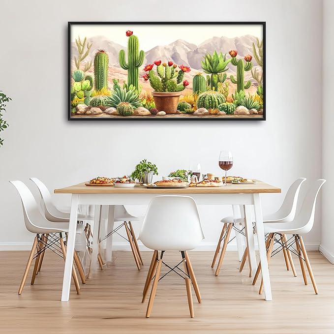 Western Cactus Succulents Large Decor Wall Art Framed Pictures for Living Room, Desert Landscape Oversized Canvas Print Painting Modern Extra Large Framed Artwork for Bedroom Office 60"x30"