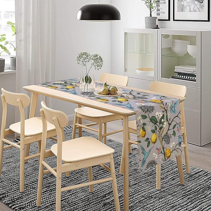 Table Runner with Flowers and Birds, Spring Plant Flowers Table Decoration Linen Table Runner Family Party Party Decorations 13x70 Inches