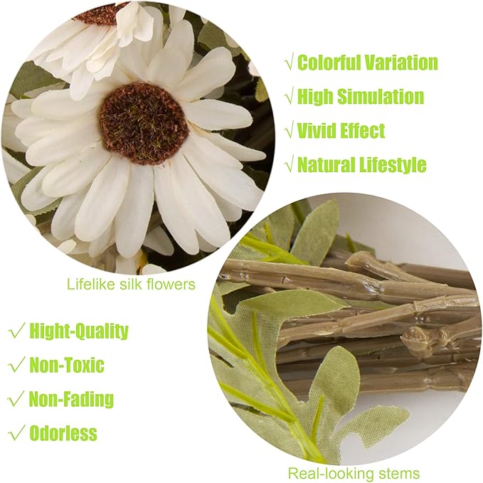 12pcs Gerbera Daisy Artificial Flowers 20 Inch Long Stem Artificial Daisy Mums for Home Décor Centerpiece Wedding Bridal Bouquet DIY(White)