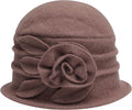 ZLYC Women Wool Cloche Bucket Hat 1920s Vintage Dress Winter Hats with Flower Accent