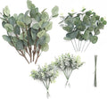 Floroom 3 Kinds of Artificial Silver Dollar Eucalyptus Stems Faux Greenery Spray, 19pcs Best Filler Fake Plants for DIY Bouquet Wedding Centerpieces