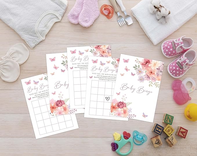 Baby in Bloom Baby Shower Games, Floral Baby Bingo Game for 30 Guests with Game Cards, Gender Reveal, Baby Shower Supplies & Decorations (DV23)