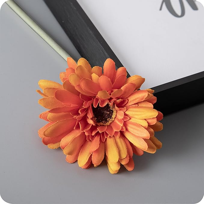 12pcs Artificial Gerbera Daisies,22 Inch Long Stem Silk Daisy Flowers,Realistic Artificial Flower Mums for Home Décor Centerpiece Wreath Supplies Wedding Bouquet,Light Orange