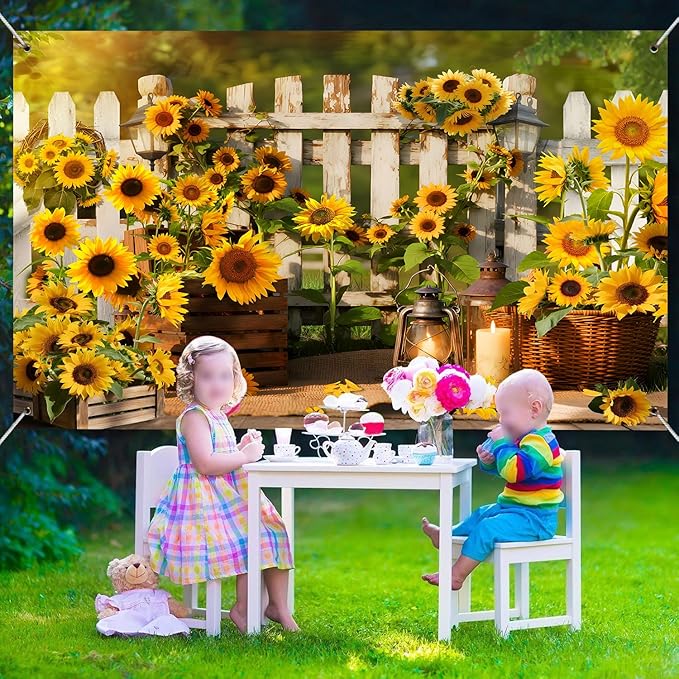 Rustic Sunflowers Backdrop Rustic Wooden Fence Sunflower Floral Photography Background for for Girls Woman Garden Party Banner Decoraitons Portrait Photo Booth Studio Props 7x5ft FU013DX