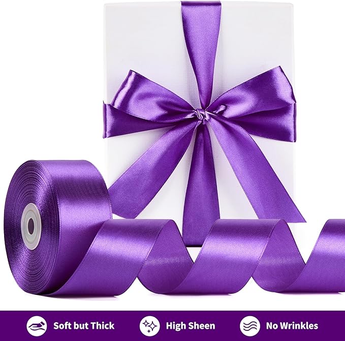 1-1/2 Inch Wide Purple Satin Ribbon, 50 Yards Solid Polyester Fabric Ribbon for Roses Making, Gift Wrapping, Christmas, Wedding Decorations, Crafts, Bows, Flower Bouquets