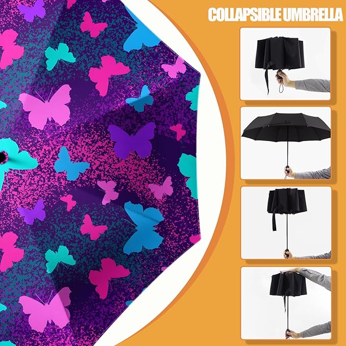 Small Compact Travel Automatic Folding Umbrella for Women, Portable Lightweight, Rain, Wind, UV Sun Shade