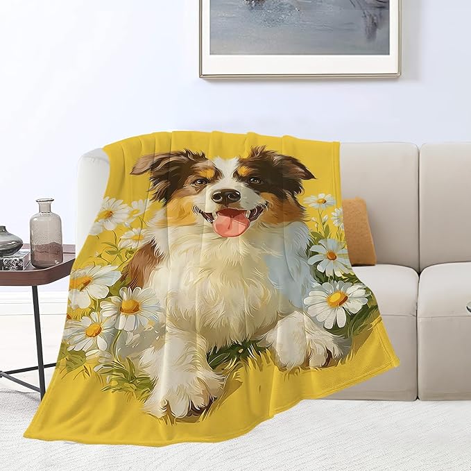 Australian Shepherd Blanket Cute Dog Throw Blanket Puppy Soft Cozy Fleece Fuzzy Stuffed Plush Flannel Animal Gifts for Girls Women Boys Kids Adults 50"X60"