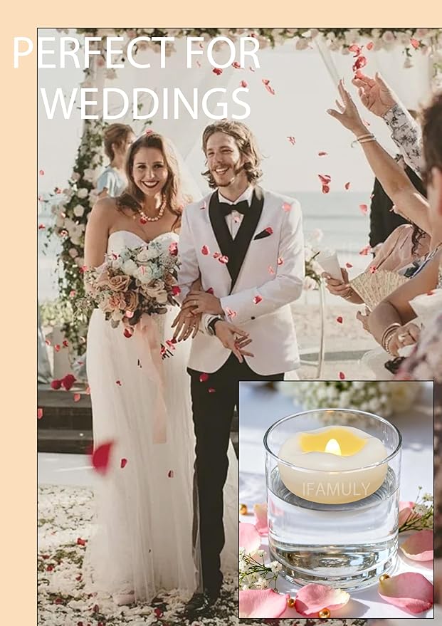 Floating Candles, 24 Packs 2.3 Inch Flameless LED Candle, 160+ Hour Battery Operated Waterproof Tealights for Wedding Centerpieces Marriage Proposals Pool Party Cylinder Vases Spa Christmas New Year