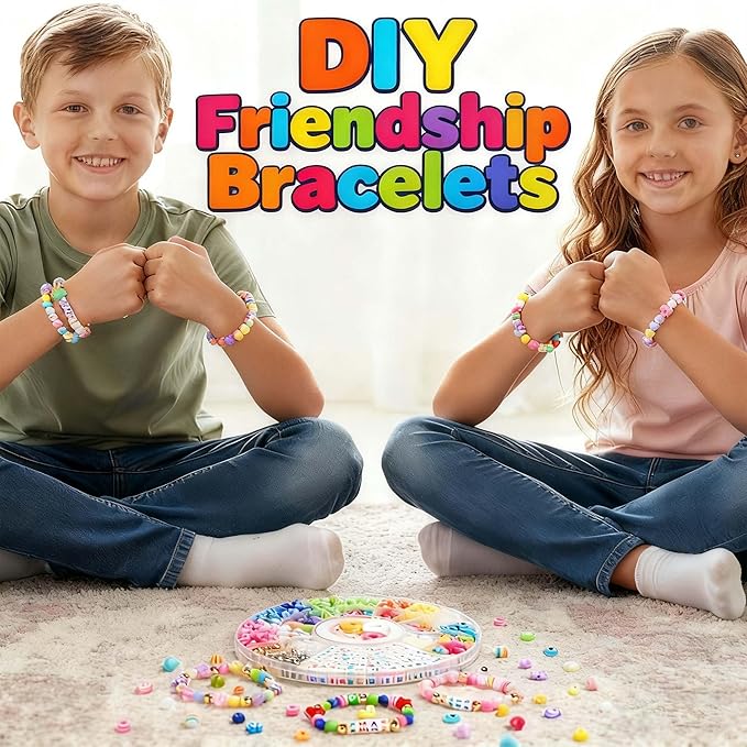 594PCS Bead Bracelet Making Kit for Kids,Colorful Pony Beads Pearl Shell Flower Evil Eyes Star Carft Friendship Bracelet Necklace Jewelry Making Supplies Kit Gifts for Boys Girls Women