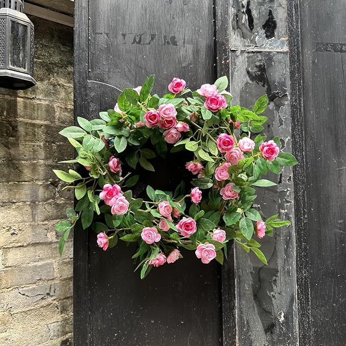 6FT Bendable Pink Rose Flower Garland, Artificial Silk Wild Roses Vine Leaves Hanging Flowers for Wall Fireplace Fence Trellis Wedding Baby Shower Room Home Spring Summer Decor(1PC)