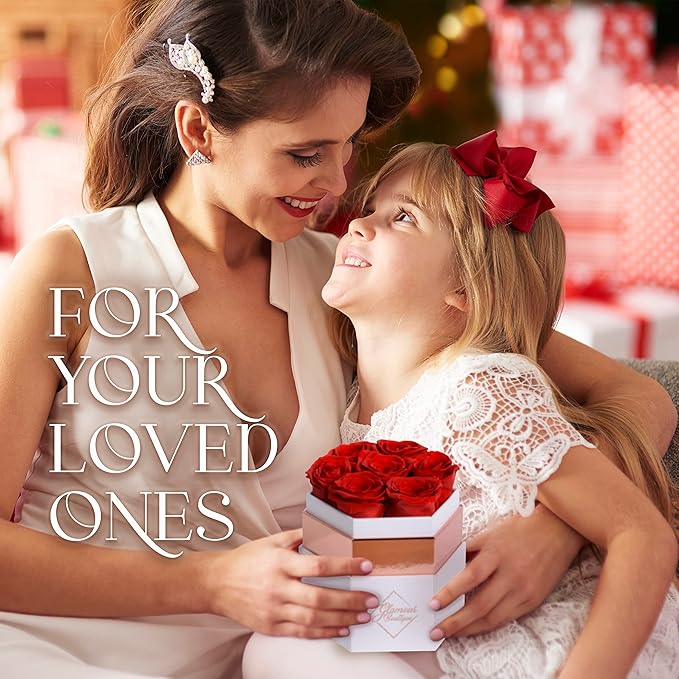 GLAMOUR BOUTIQUE Eternal Preserved Roses in a Box - Flowers Forever, Rose Forever in a Box for Wife, Birthday Gifts for Her, 7 Roses, Red