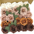 25pcs Artificial Flower Foam Rose Real Touch Roses Flower Heads with Stem for DIY Wedding Bouquets Centerpieces Arrangements Party Baby Shower Home Decor (Shades of Earth Tones)