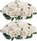 52pcs Beige Roses Artificial Flowers Fake Flowers Silk Roses with Stems for DIY Wedding Bouquets Bridal Shower Centerpieces Arrangements Party Decorations