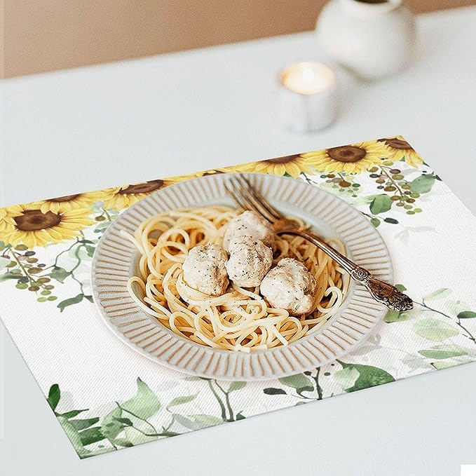 Sunflower Placemats Set of 4,Spring Summer Yellow Floral Flowers Rustic Vintage Dining Table Place Mats, Kitchen Decor Home Decoration 4 PCS, Style-13