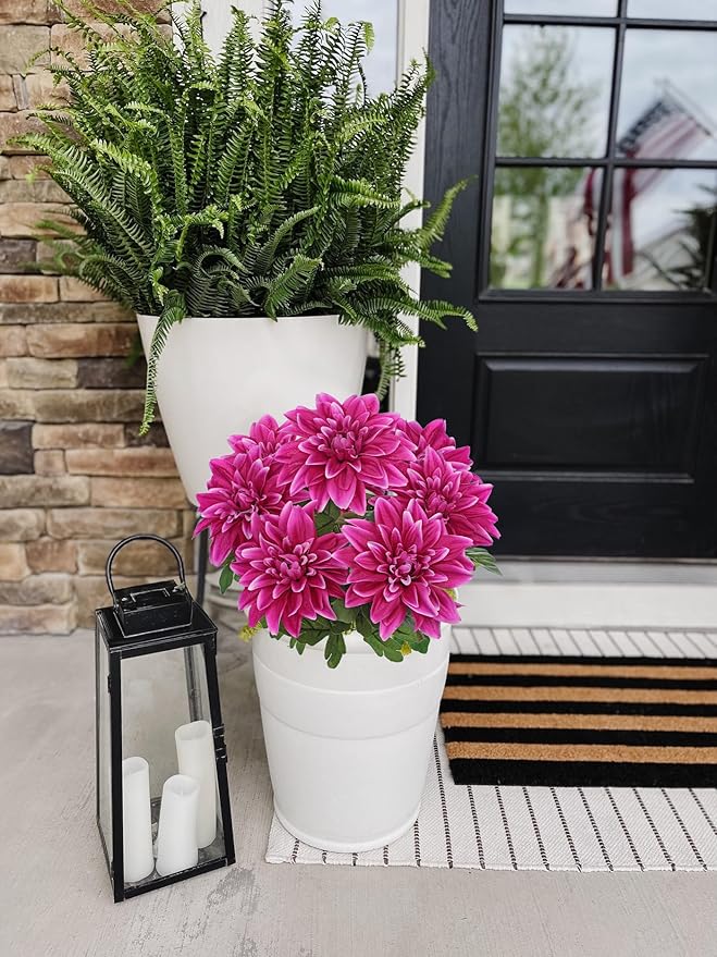 Hollyone 2Pcs Purple-Pink Artificial Dahlia Flowers with Stem Bushes 7 Heads Silk Fake Dahlias Flowers Wedding Bouquets Faux Dahlia Flower Floral Arrangements for Party Table Centerpieces Home Decor