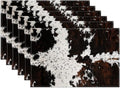 Cowhide Skin Placemats Set of 6, Cow Print Linen Place Mat Washable Stain Resistant Table Mats for Farmhouse Kitchen Dining Party Wedding Decor 12x18 Inch
