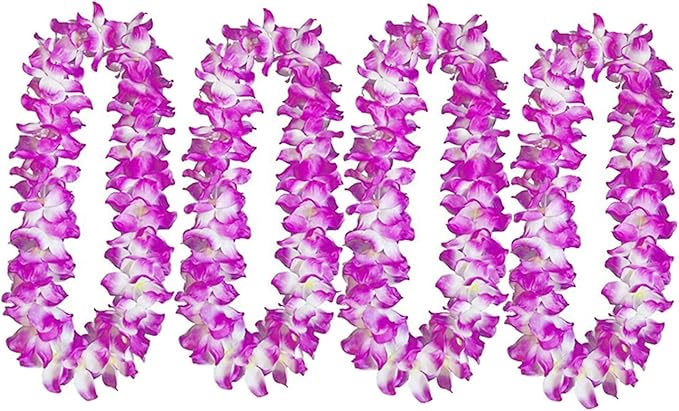 ALIMITOPIA Hawaiian Hula Leis Dance Wreath Garland Artificial Flowers Fabric Neck Loop for Luau Party Costumes (Purple;4pcs)