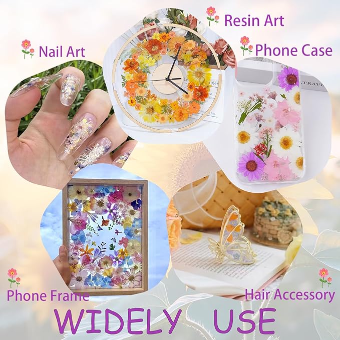 110Pcs Fall Dried Pressed Flowers for Crafts,Xinxinran Dry Flower Kit for Resin Molds,Epoxy Resin Accessories,Bookmark,Nails, Jewelry Molds,Candle Making Supplies,Soap,Frame