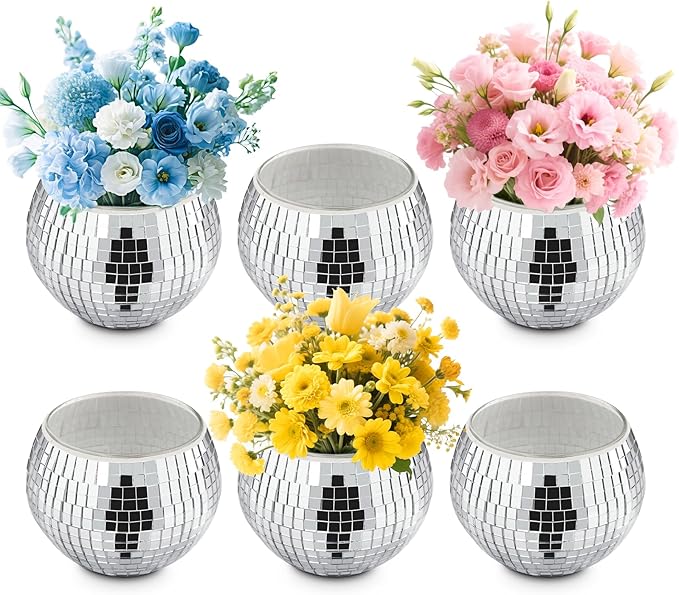 Luditek 6 Pcs Disco Ball Vase, Mirror Disco Ball Decor for Wedding Table Centerpieces, Glass Planter Party Decorations for Christmas Home Birthday Flowers Plant Lover Unique Gifts